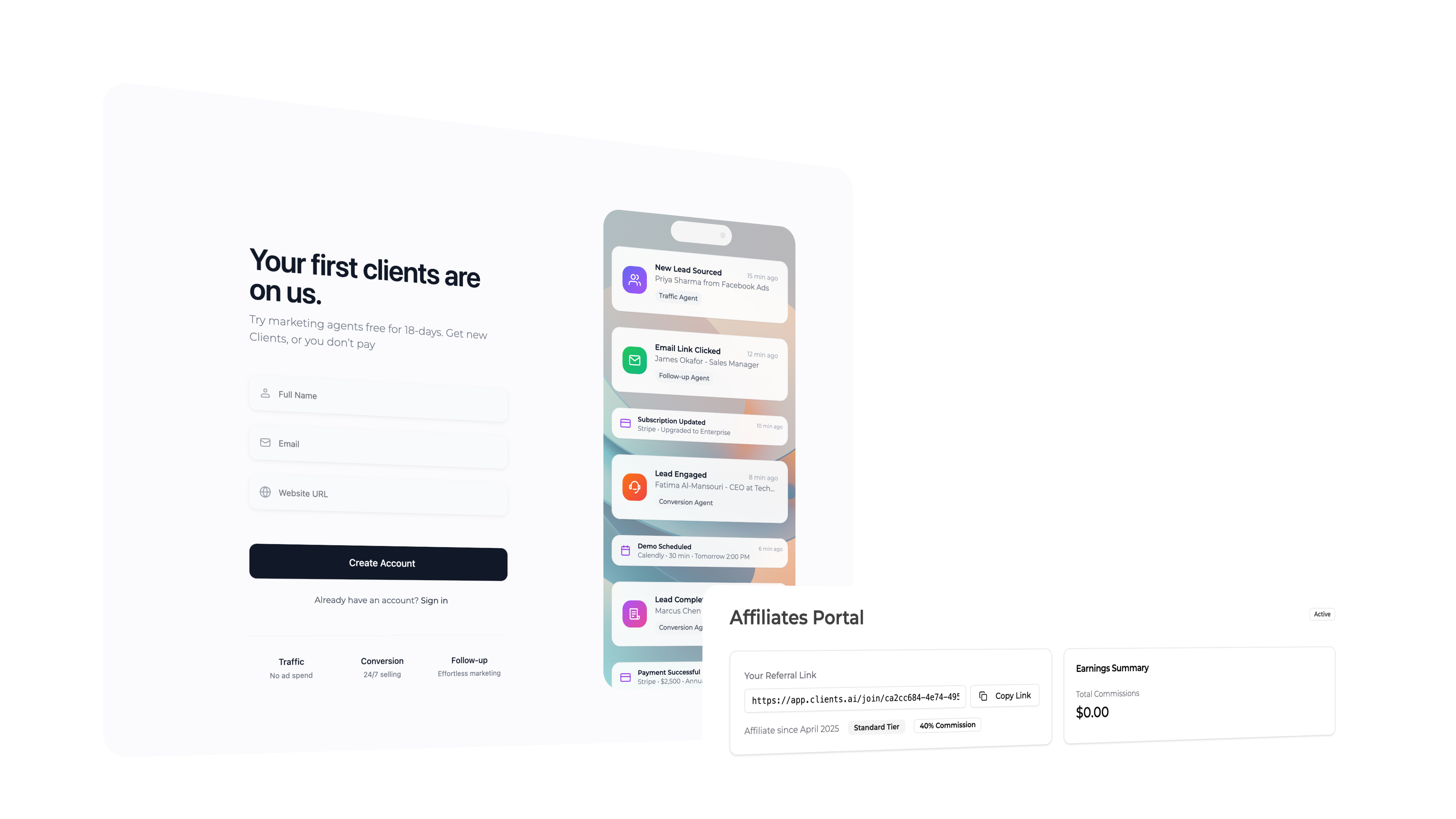 Side-by-side bars - Clicks ▶️ Conversions ▶️ Commissions - with green arrows up